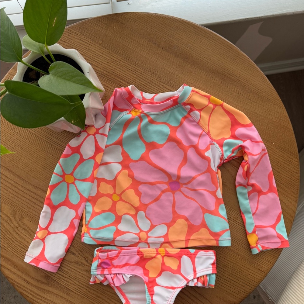 Wonder Nation Pink and Orange Rashguard Swim Set
